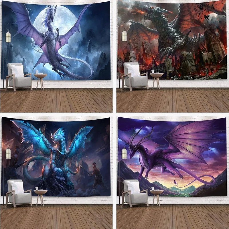 Purple dragon tapestry wall hanging fantasy theme wall art hanging cloth home bedroom bedside decoration background cloth