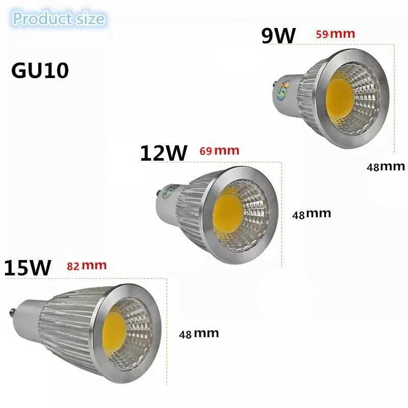 Super Bright GU10 Bulb Light Dimmable Led Ceiling light Warm/White 85-265V 9W 12W 15W GU10 COB LED lamp light GU10 led Spotlight images - 6