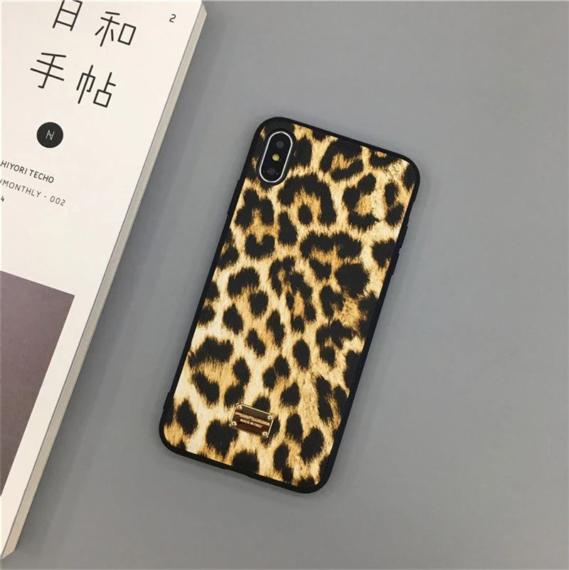 hot luxury leopard snake flower crocodile metal label leather case for iphone 7 8 plus 11 pro x max fashion hard plastic cover free global shipping