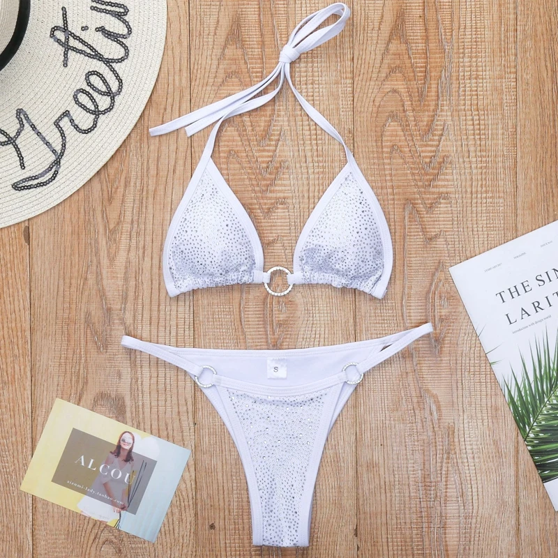 Бикини со стразами блестящий микро-купальник женское бикини бразильские