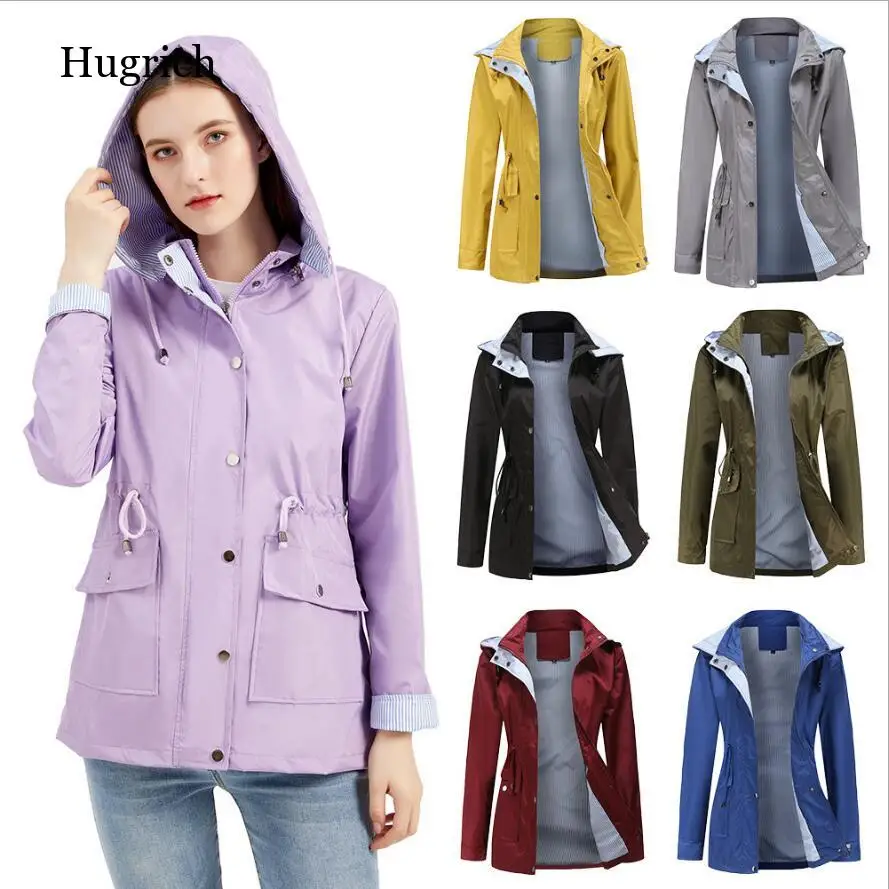 

2021 New Styled Detachable Hood Windbreaker, Water Repellent Windcoat, Women's Striped Lining Jacket, Plus Sized Ladies' Coat