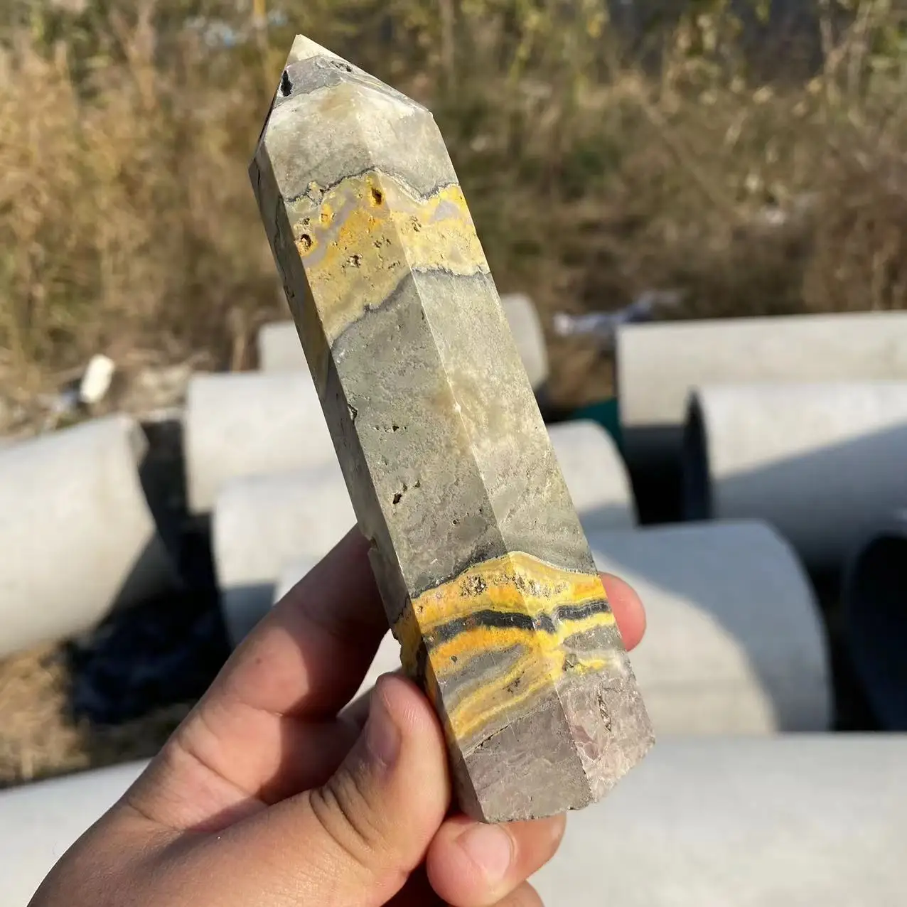 

Beautiful bumblebee stone six prism ore standard raw stone grinding home decoration ornaments1PC