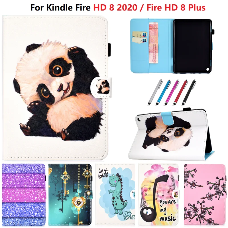 Чехол для Amazon HD 8 чехлы HD8 милый кожаный чехол с пандой и цветами Kindle Fire дюймов 2020 s