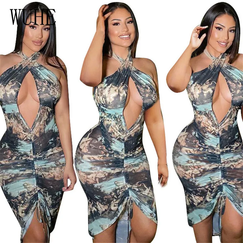 

Сексуальное облегающее платье YEYA с вырезами, со шнуровкой, со складками, без рукавов, с открытыми плечами, с лямкой на шее, винтажные Вечерни...