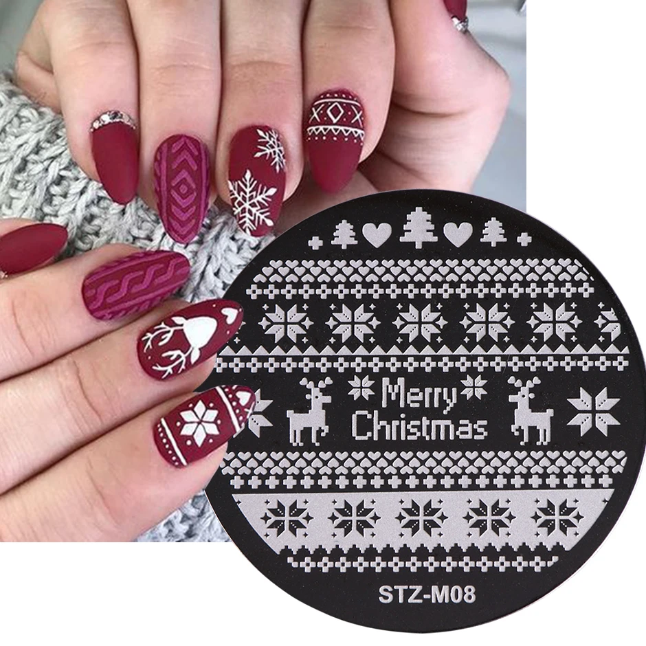 Christmas NailS Art Templates Stamping Plate Winter Snowflake Xmas Tree Design Printing DIY Stencil Manicure Tools NTSTZ-M01-10 | Красота и