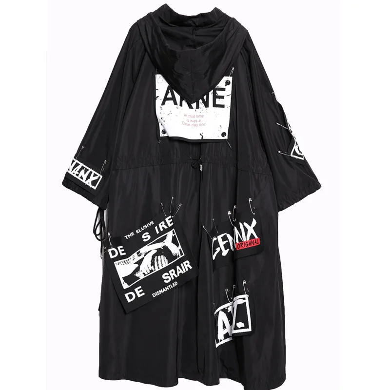 

Plus Size Trench Coat Women Autumn New Windbreaker Letter Printing Loose Casual Moda Mujer Street Manteau Femme Long Clothes