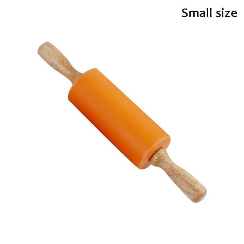 22cm orange Силиконовые скалки, деревянные руки скалка для торта, deegroller, помадка ролик, тесто ролик, patisserie outils аксессуары - Цвет: 22cm orange