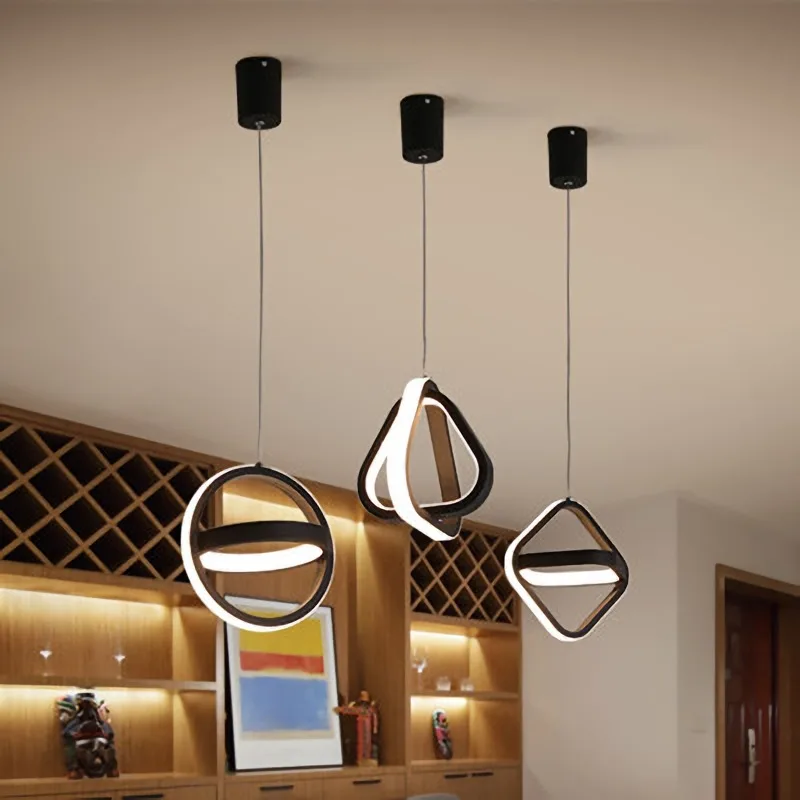 

Nordic Bedside Led Pendant Lights Round Ring Black Lamps Restaurant Fixtures Above The Table Home Decor Indoor Lighting Art Deco