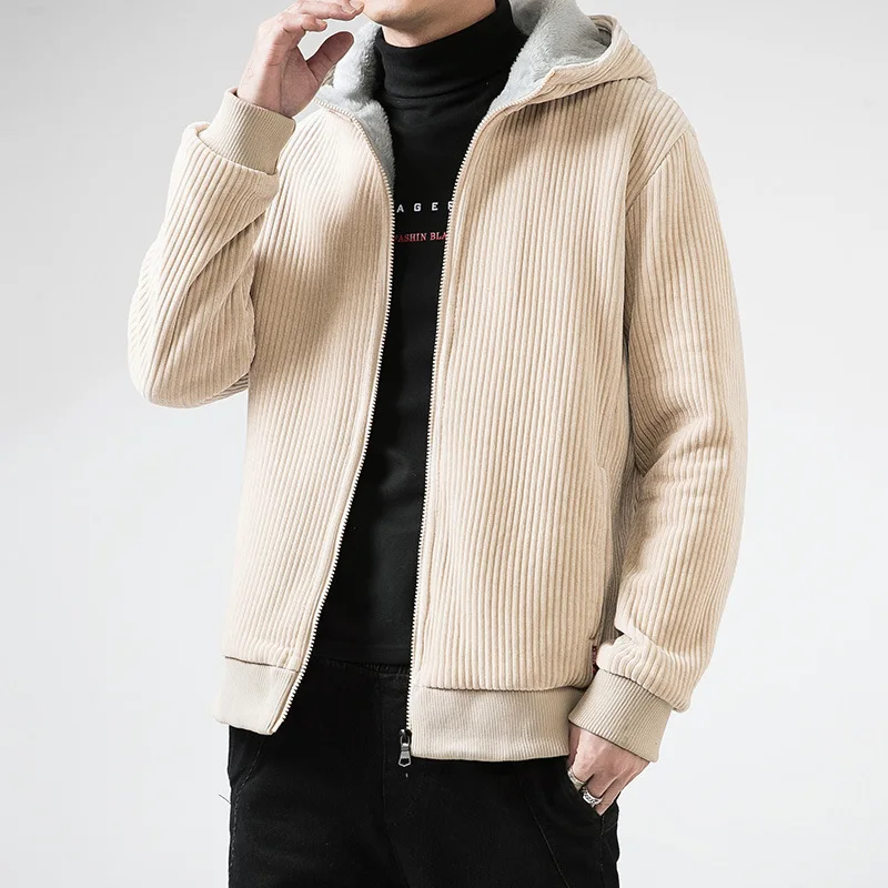 

2022 Men's Autumn and Winter Corduroy Casual Handsome Jacket Hooded Fleece Padded Jacket