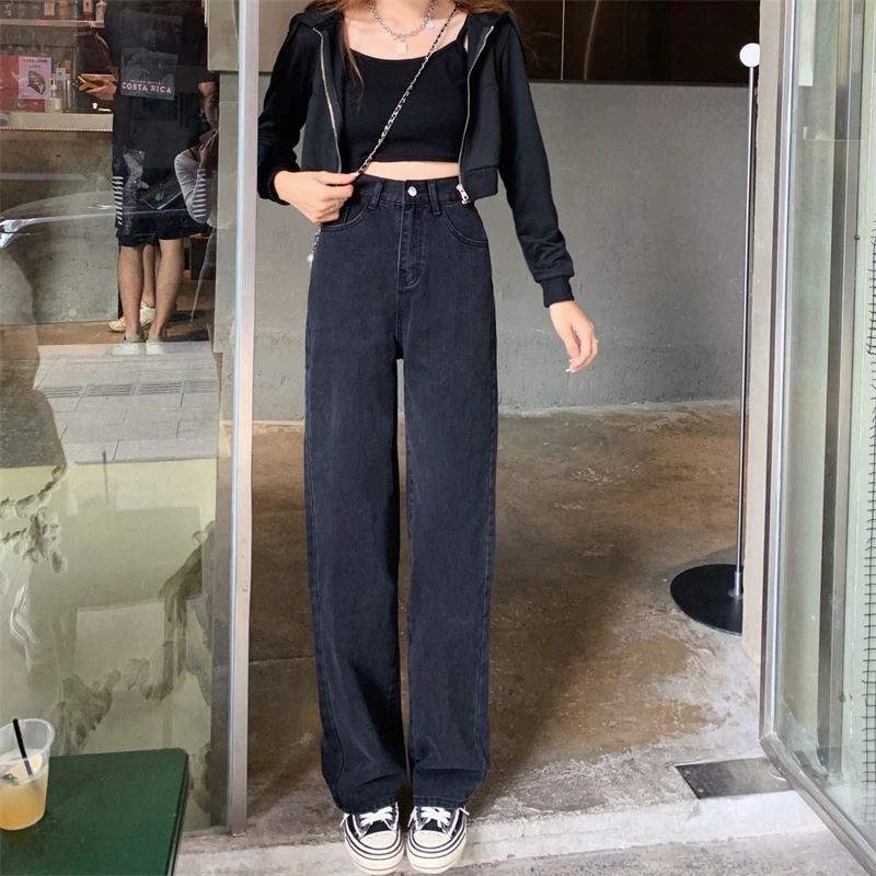 

4336 Fall 2021 new high waist slim black retro jeans women