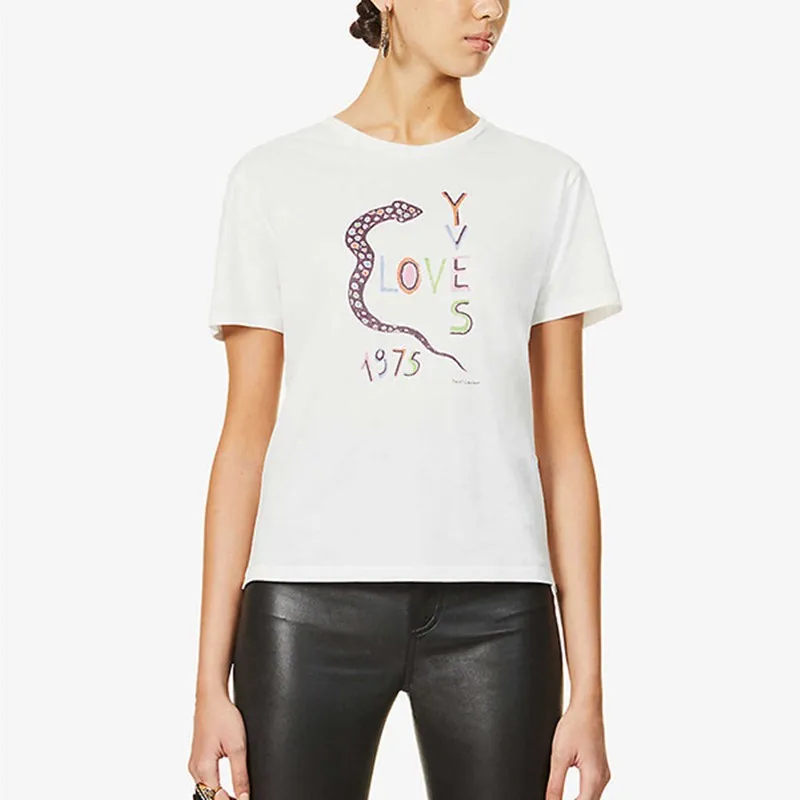 

Women Summer SL Letter Print Cotton T-shirt Female Brand High Quality O-Neck Short Sleeve Top Lovers Tee Men Plus Size Tshirt Y6
