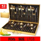 42 шт KuBac Hommi Позолоченные Нержавеющаясталь набор посуды с трубочкой, набор столовых приборов Цвет: черный, серебро Прямая доставка