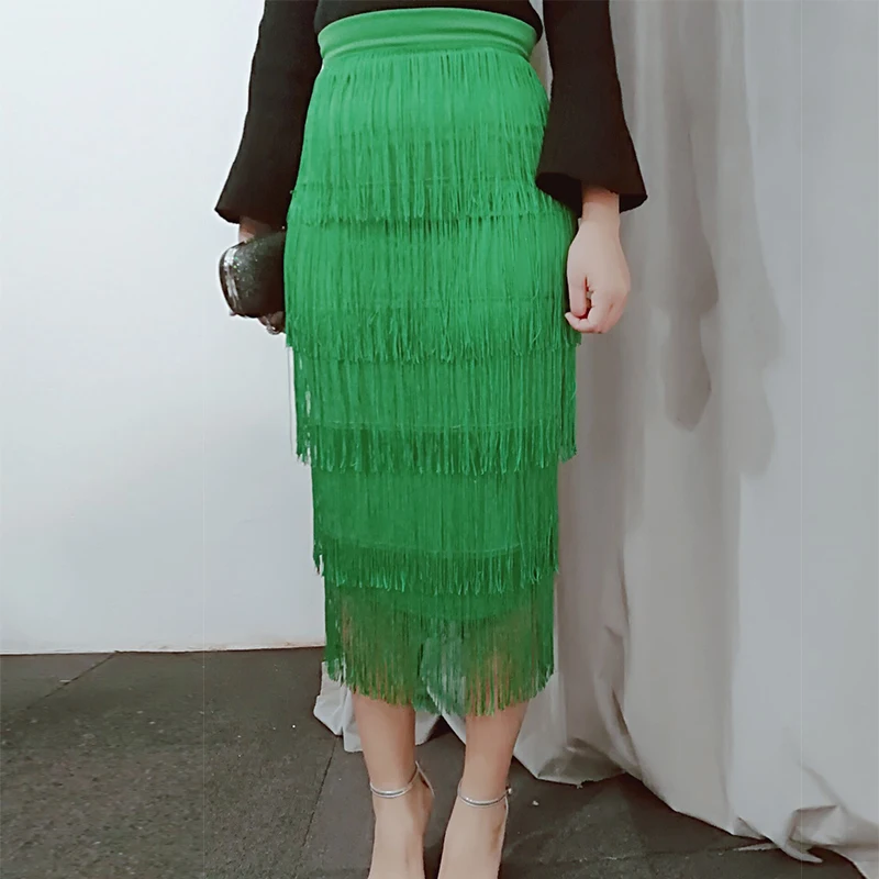 Облегающие Юбки-миди с кисточками привлекательная зеленая облегающая юбка