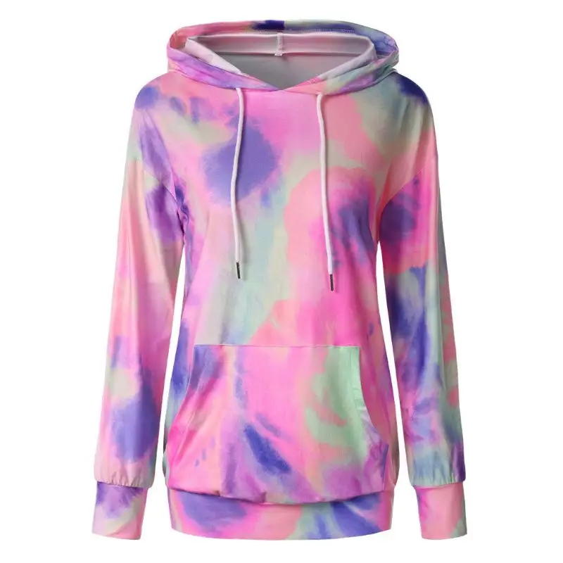 

Women Casual Tie-dye Hoodie Drawstring Long Sleeve Sweatshirt Pullover Loose Top