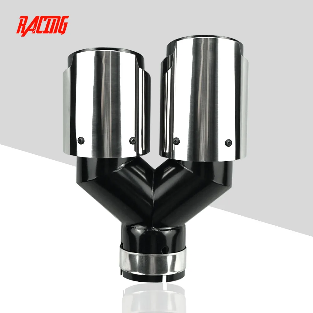 

1 Piece 89mm Double Outlet Universal Stainless Steel Glossy Black Paint for Modified Car Accessorie Muffler Pipe Tips