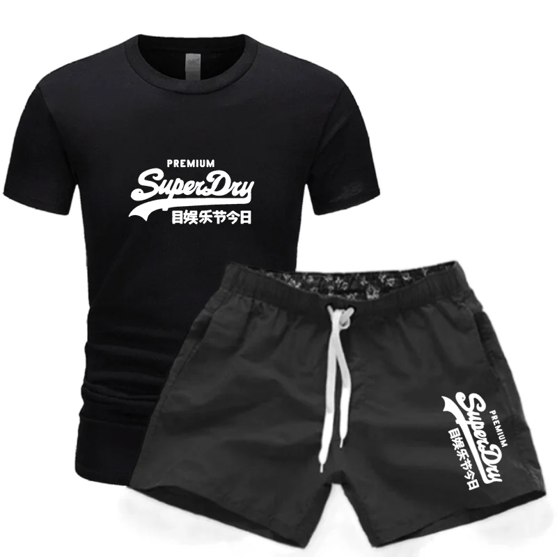 

Men's suit 2021 new trend cotton t-shirt anime Harajuku sportswear short-sleeved shirt + pants 2 sets of men's summer clothes