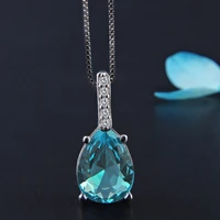 black angel 925 sterling silver lab created topaz pendant blue crystal gemstone water drop necklace for women wedding jewelry