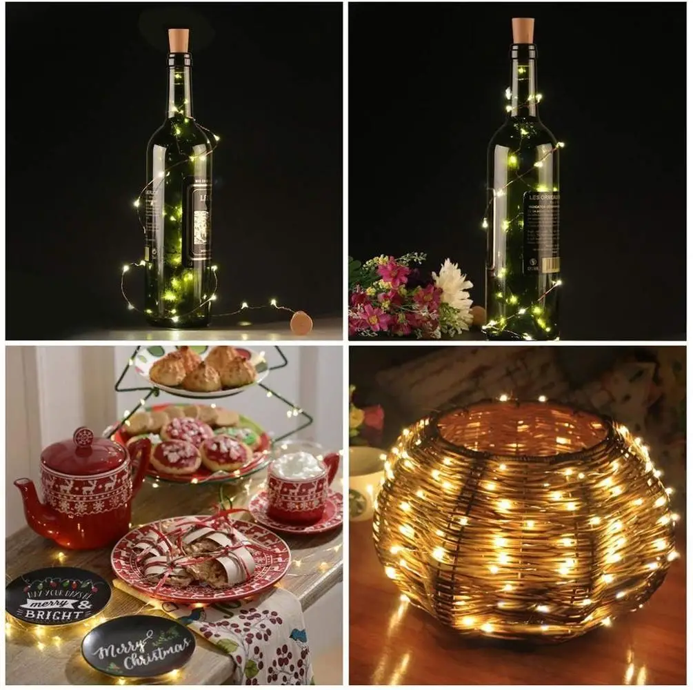 

USB Rechargeable 2m 20 LED Cork Bottle Fairy Light Copper for Bedroom Home Party Wedding Christmas Indoor Decoration String Lamp