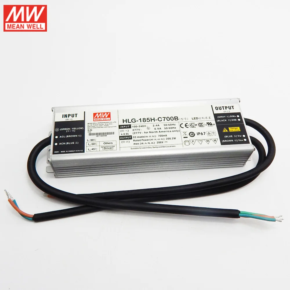 Фото MEAN WELL Dimming Power Supply HLG-185H-C700B 700mA 200W IP67 waterproof Dimmable LED driver PFC Обустройство дома MEAN WELL Dimming Power Supply HLG-185H-C700B 700mA 200W IP67 waterproof Dimmable LED driver PFC Обустройство дома
