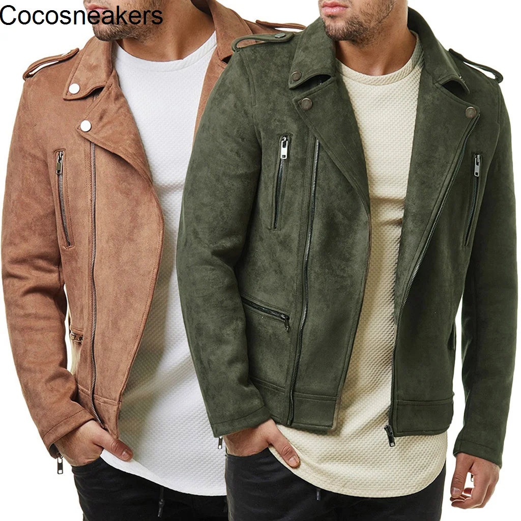 

Aw2020 large lapel leather short diagonal zipper suede jacket