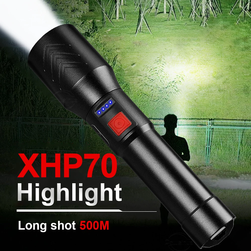 

XHP70 высокое Мощность светодиодная вспышка светильник 18650 Перезаряжаемые светодиодный фонарь светильник XHP50 Usb светодиодный тактический всп...
