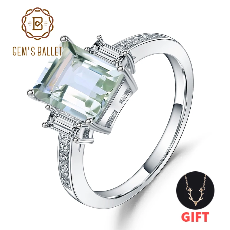 Gem's Ballet, новинка, 2.05Ct, натуральный зеленый аметист, обручальное кольцо, кольцо, 925 пробы, серебро, прямоугольные кольца, хорошее ювелирное изделие для женщин, подарок
