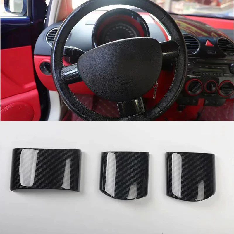 

Fit For Volkswagen Beetle 2003-2010 3PCS Bright Carbon Fiber ABS Car Interior Steering Wheel Cover Trim Moldings Car Styling