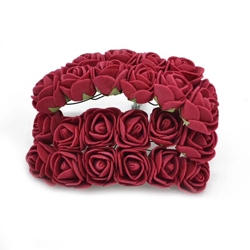 burgundy 72/144 шт 2 см мини ПЭ пена Роза ручной работы Искусственные цветы Домашнее свадебное украшение автомобиля DIY Скрапбукинг венок искусственный цветок - Цвет: burgundy