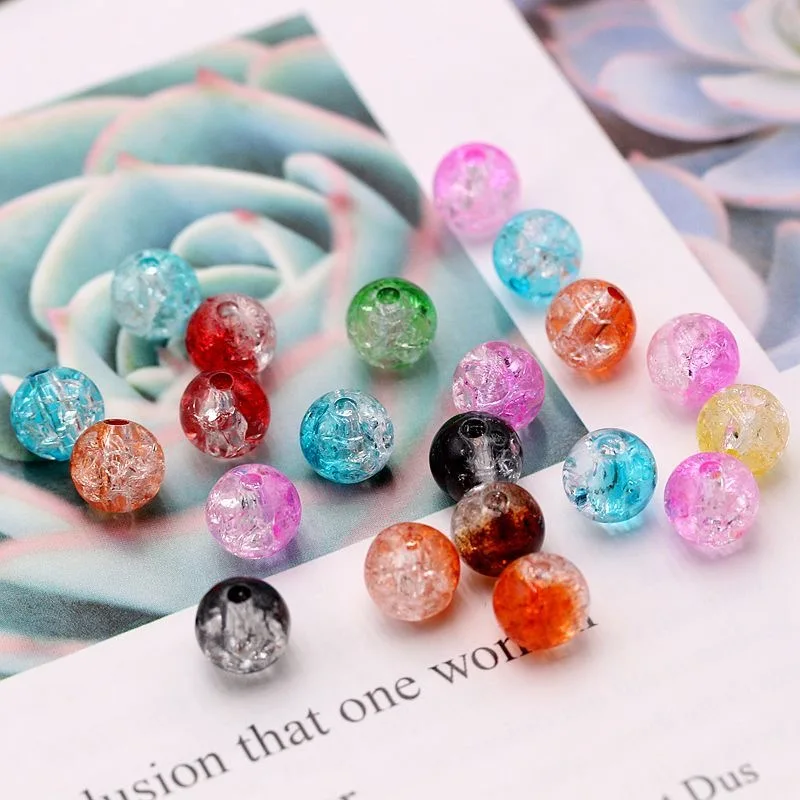 

100PCS/Lot * 8mm acrylic perforated ice cracked beads DIY handmade beaded weaving accessories decorative loose beads material