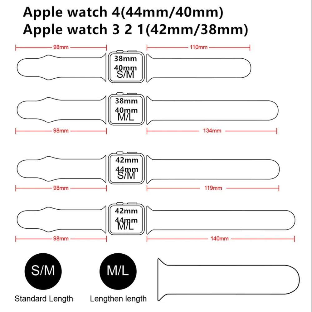 Ремешок для наручных часов Apple Watch 1/2/3/4 спортивный силиконовый ремешок 38 мм 42 iWatch 44