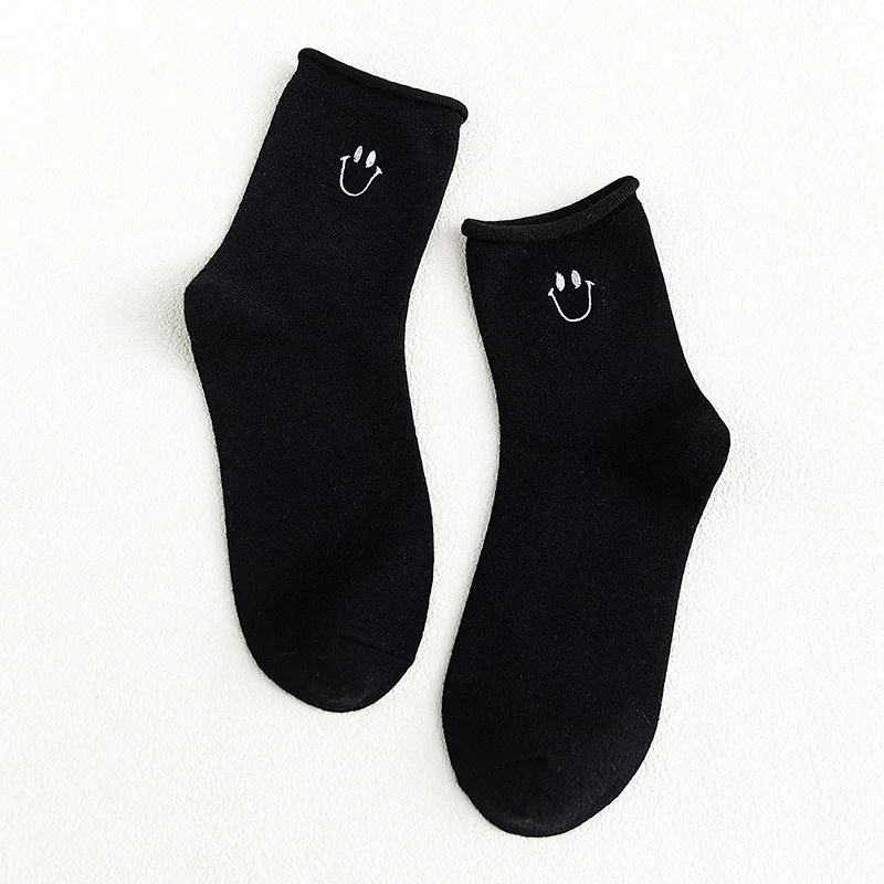 Женские носки однотонные хлопковые с мультяшным улыбающимся лицом|Носки| |