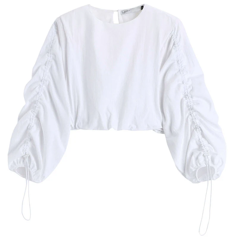 

LANMREM 2021 Autumn Street Wear Drawstring Short White Round-neck Loose Pullover White Sweatshirt For Women Fashion Tide 2A2270