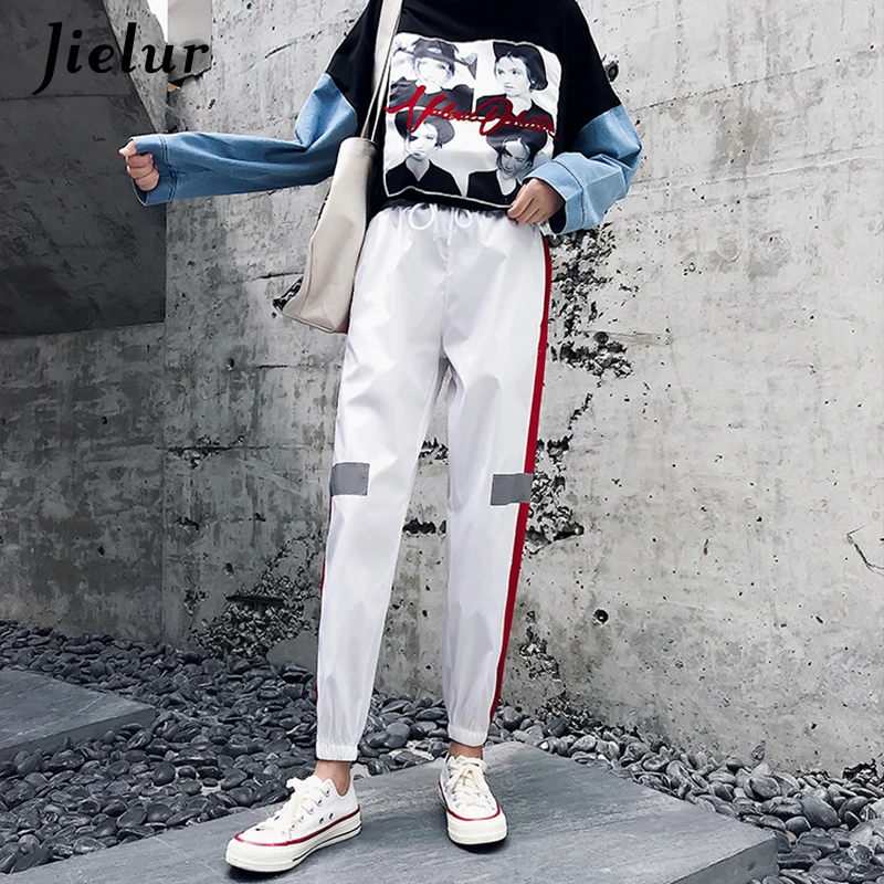 Летние винтажные женские брюки Jielur белые черные шаровары корейские спортивные