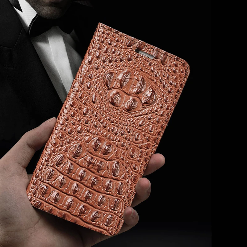 

Genuine Leather Case for iPhone 12 Pro Max Mini 11 Pro XS XR X SE 2020 7 8 Plus Cowhide 3D Crocodile Pattern Flip Stand Cover