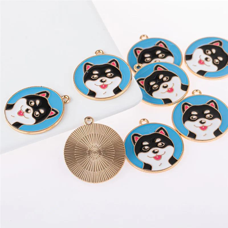 

10pcs/lot Cartoon Dog Round Shape Enamel Charms DIY Necklace Bracelet For Jewelry Making Accessories
