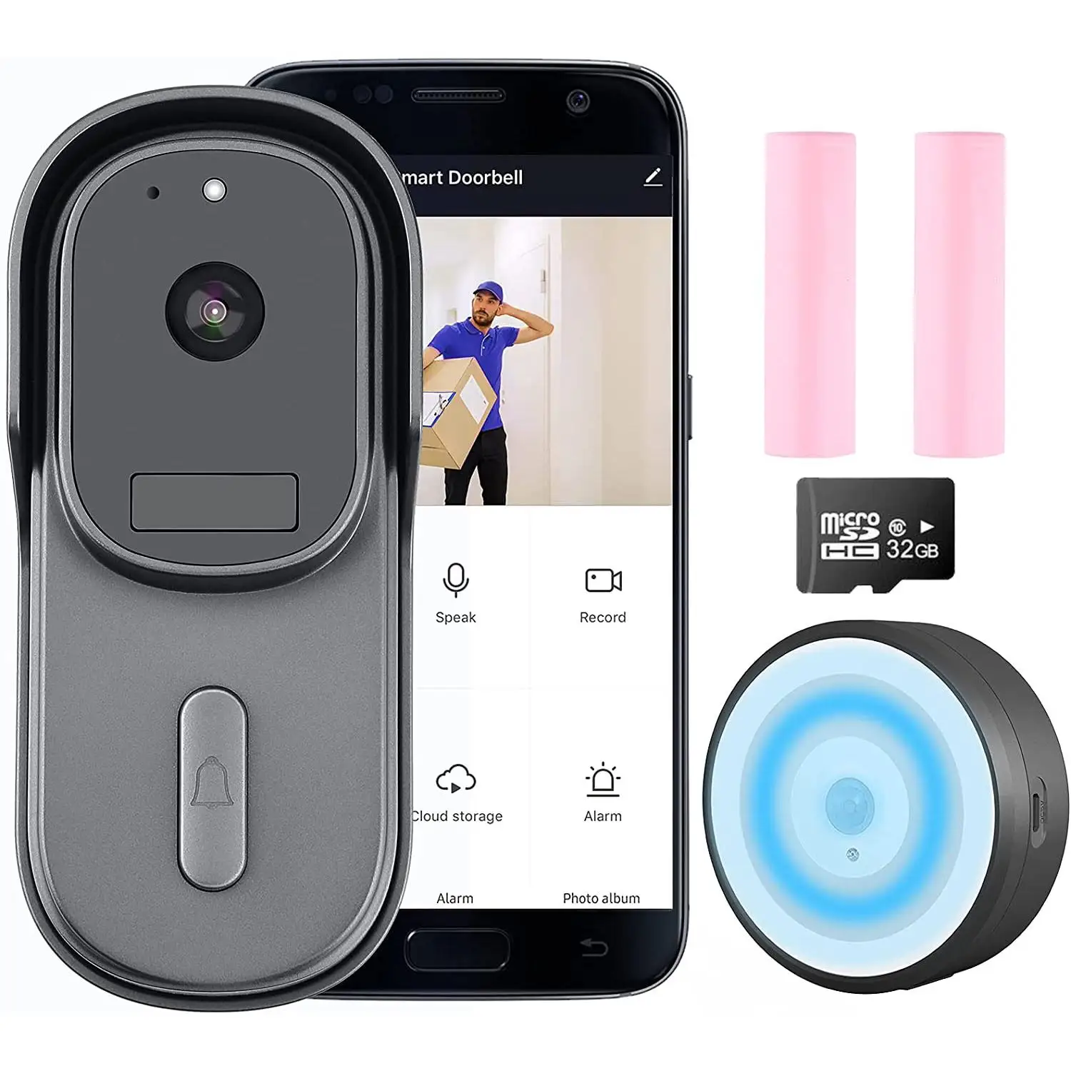 1080P WiFi Video Doorbell Camera,Work with Alexa, Google Home,Waterproof Camera with Motion Detection/Auto Light-up Chime