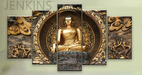 

Buddha Painting Home Decoration 5 Piece Golden Abstract Wall Pictures For Living Room Posters posters and prints Jenkins