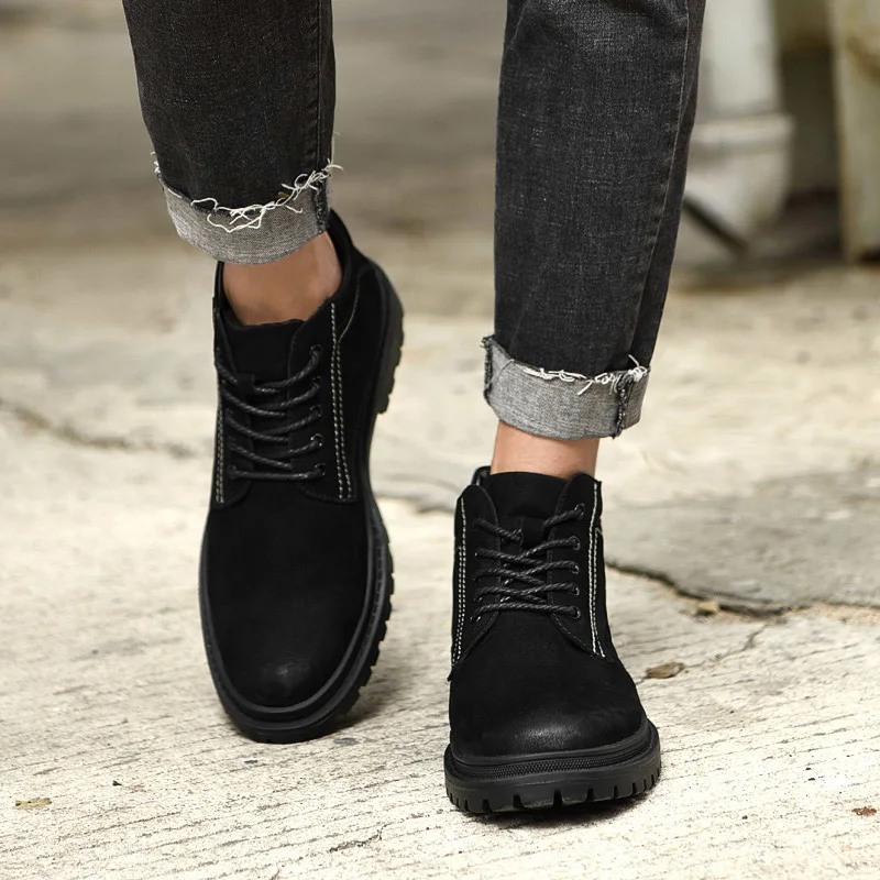 

Winter Men Boots genuine Leather plush Warm Fur Snow Boots Mens Waterproof Ankle Boots High Top Men Shoes Motorcycle Boots men
