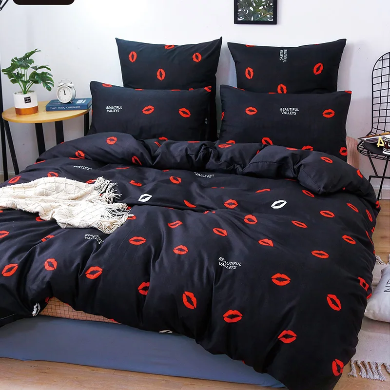 Alanna-Juego de ropa de cama serie T 02, estilo dulce, peque&ntilde;o coraz&oacute;n rojo, flor, planta, hojas y animales, 4/7 piezas impresas con diferentes colores-1