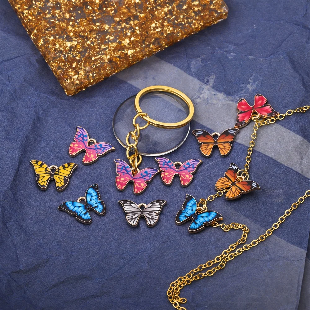 

10Pcs/Lot Colorful Butterfly Charms Pendant Enamel Metal Small Charms Necklace Decoration For DIY Jewelry Making Accessories