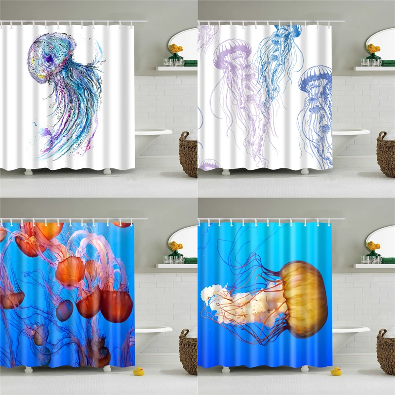 Морская душевая занавеска с медузой s водонепроницаемая для ванной из полиэстера