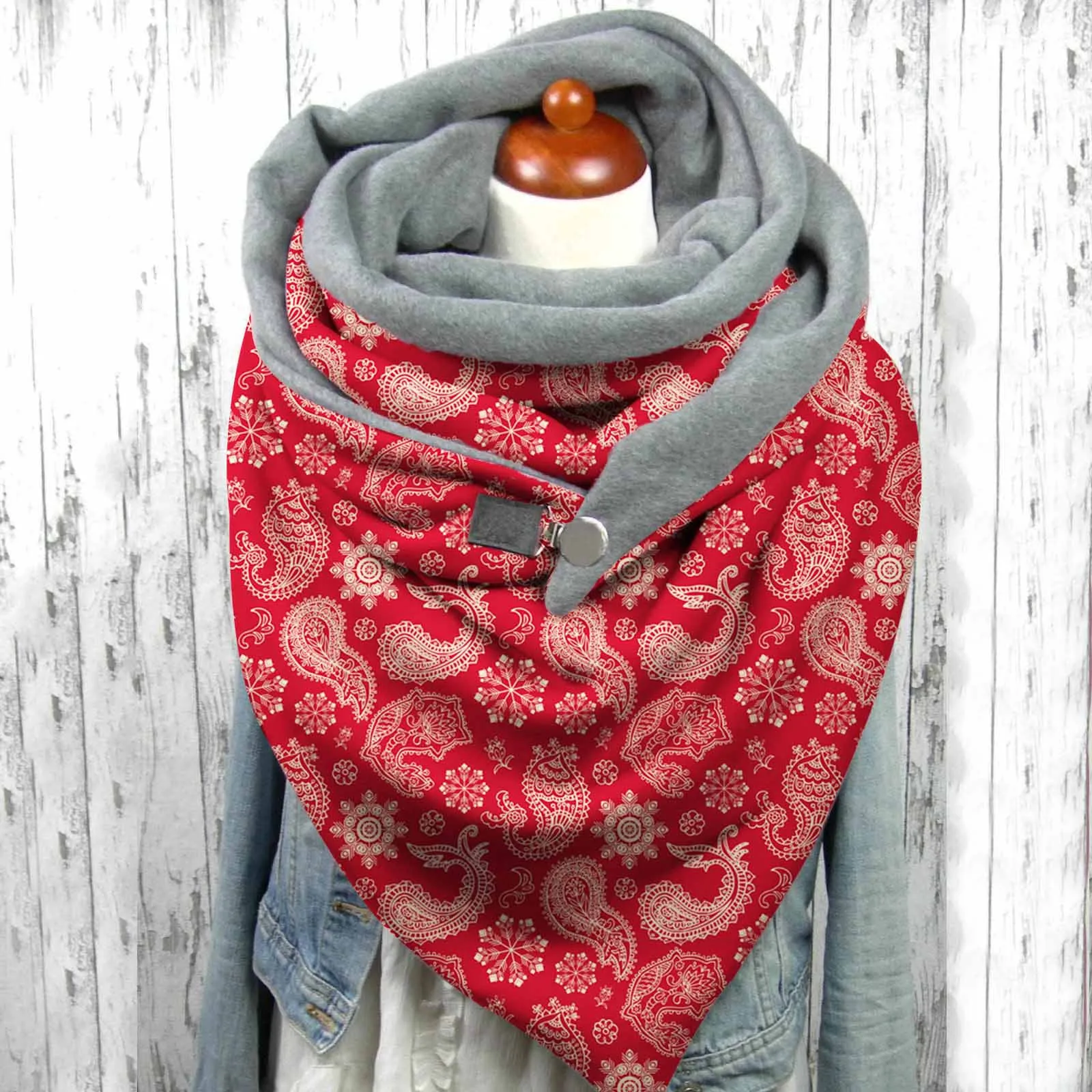

Fashion Winter Women Paisley Print Button Soft Wrap Casual Warm Scarves Shawls