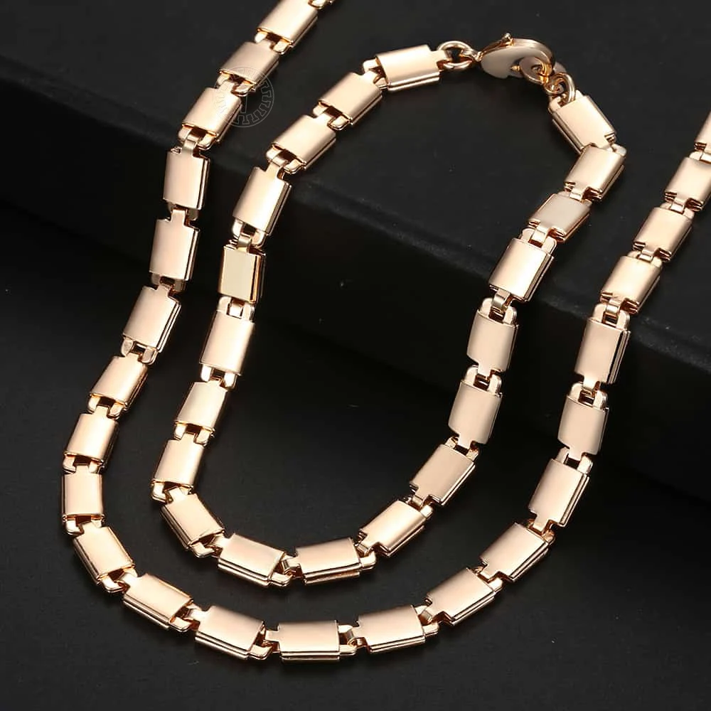 

Bracelet Necklace Jewelry Set for Women Light Marina Stick Chain 585 Rose Gold Color Womens Jewelry Set Dropshipping 5mm LCS08