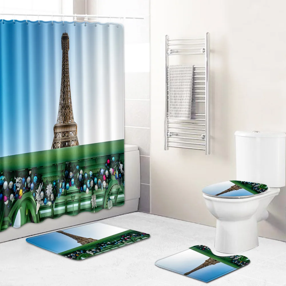 

Zeegle Shower Curtain 4pcs Bathroom Curtain Bath Mat Set Absorbent Toilet Rug Foot Mat Washable Bath Mat Bathroom Rug Set