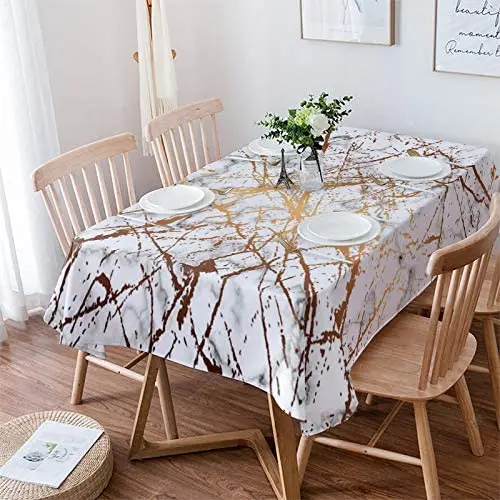 Marble Yellow Cracked Lines and Hazy Stripes Art Print Dining Table Cover