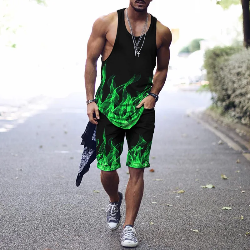 

Summer Men's Street Hip-hop Harajuku Gym Sportswear Oversized Vest + Shorts 2-Piece Set Of Casual Sports Outdoor 2021 New Trend