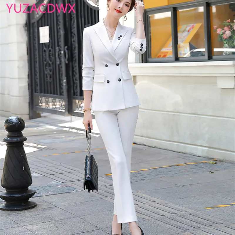 YUZACDWX White Suits Women Higt Eed Formal Interview Business Slim Blazer And Pants Office Ladies Fashion Work Wear Lake  Black enlarge
