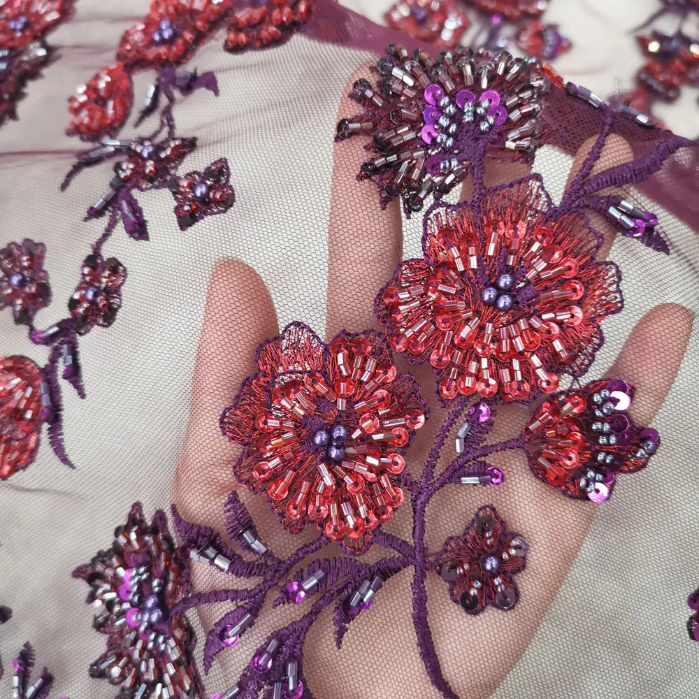 Фиолетовая Смешанная винная кружевная вышивка с цветочным узором ручной работы