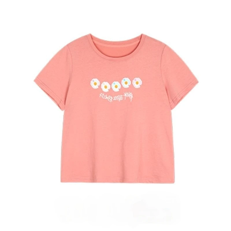 

Women Sets Floral Print Short Sleeve T-shirts Sweet Mid-calf Skirts Two Pieces Set Korean Style All-match Students Gentle Female