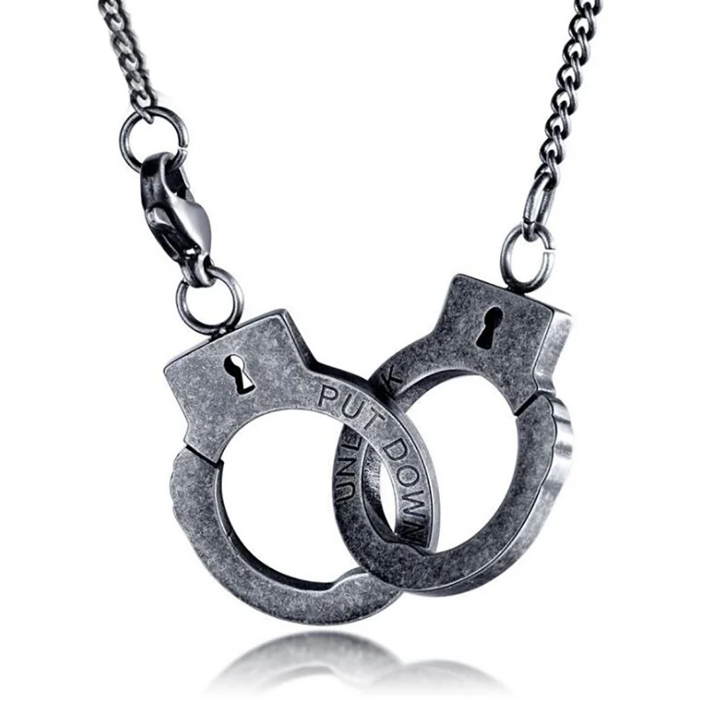

Stainless Steel Vintage Prison Handcuffs Men Punk Rock Pendant Necklace Jewelry Gift For Him
